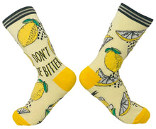 Load image into Gallery viewer, The Don't Be Bitter Lemon Eclectic fun novelty socks for women, featuring an all over textured lemon design.
