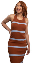 Load image into Gallery viewer, Fitted Rib-Knit Brown and Blue Sleeveless Stripped  Dress
