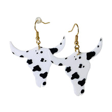 Load image into Gallery viewer, Cowboy Longhorn Black and White Earrings
