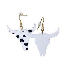 Load image into Gallery viewer, A close up look at the front and back example of the house of shown cowboy longhorn earrings
