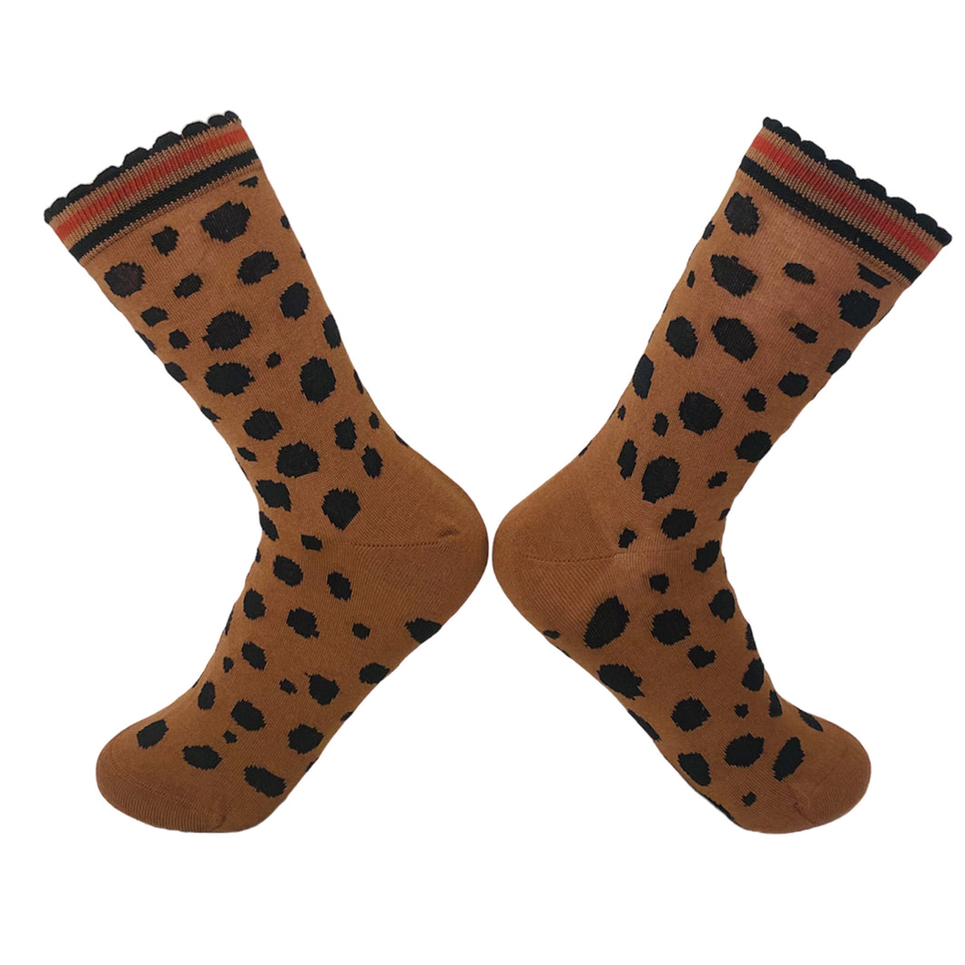 A pair of wild but cute Cheetah print socks for women. Perfect to wear with high heel sandals or heels for a unique, but cool look. The perfect pair of fun, cool, novelty socks for women that are sexy.