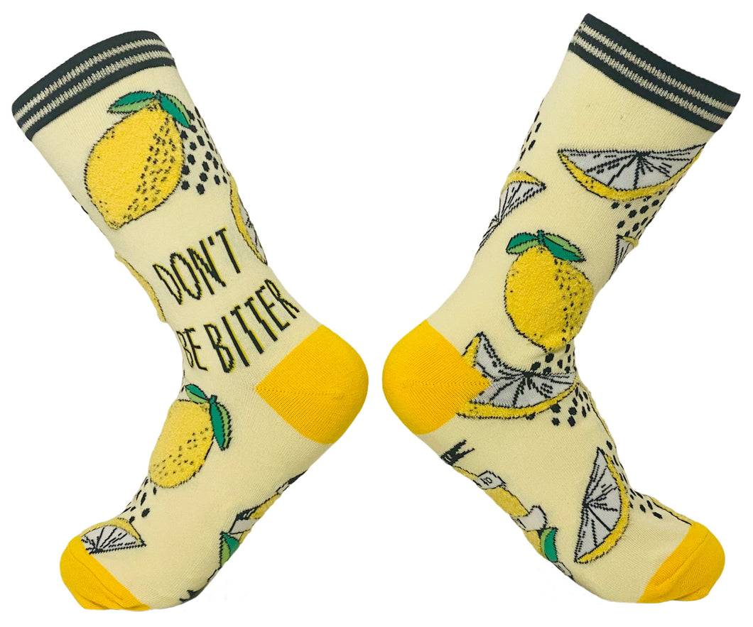 The Don't Be Bitter Lemon Eclectic fun novelty socks for women, featuring an all over  textured lemon design.